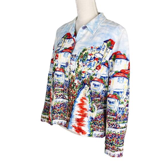 Coldwater Creek Jacket PL Large Petite Watercolor Blazer Linen Blend - Picture 5 of 9